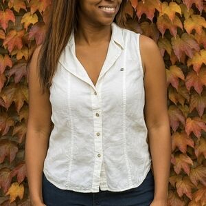 Escada White Linen Blouse Sleeveless Size …